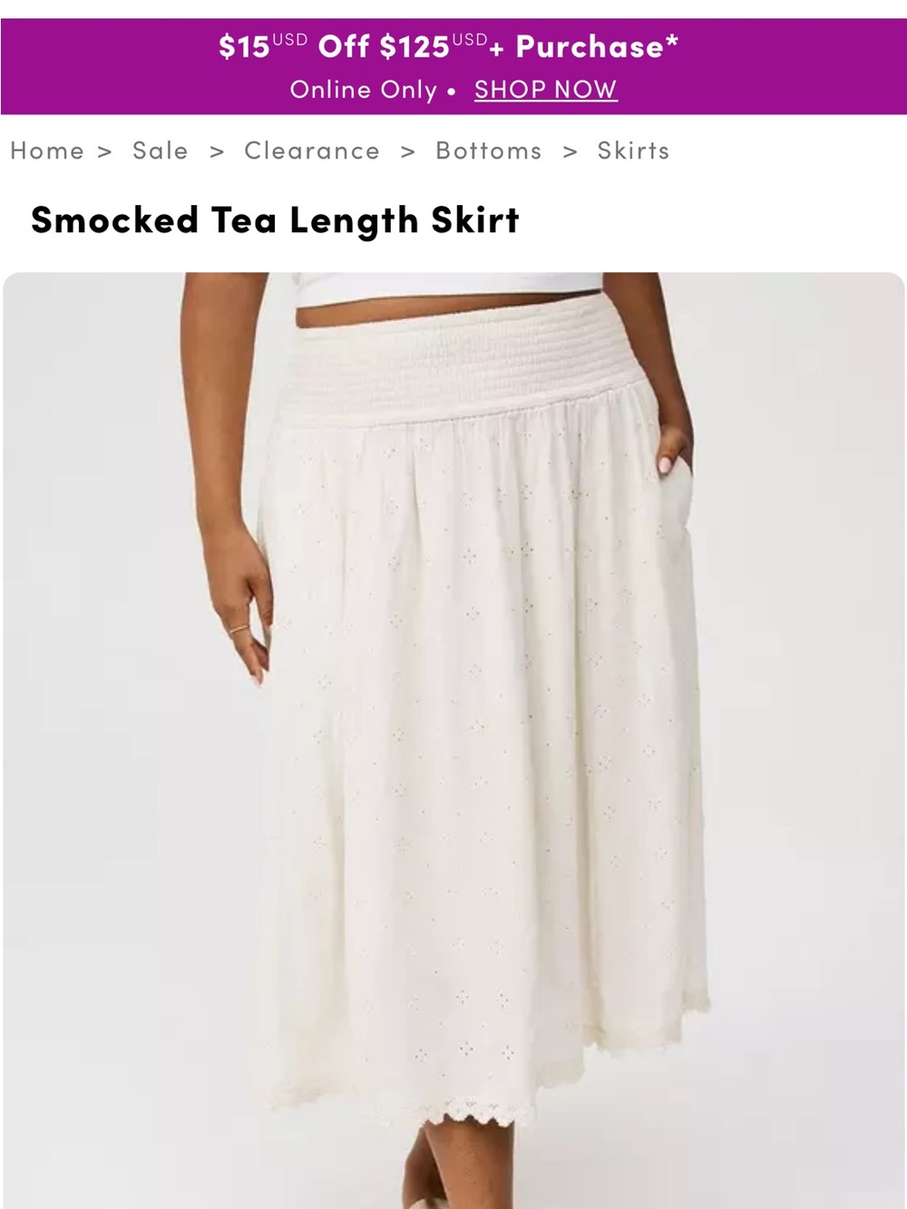 Torrid Eyelet Smocked Waist Tea-Length Skirt, size 3x - Picture 10 of 13
